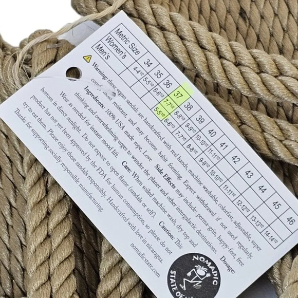 Nomadic State of Mind Womens  Rope Sandals Size 37 / 7-7.5 USA Made Boho NWT - Picture 8 of 8